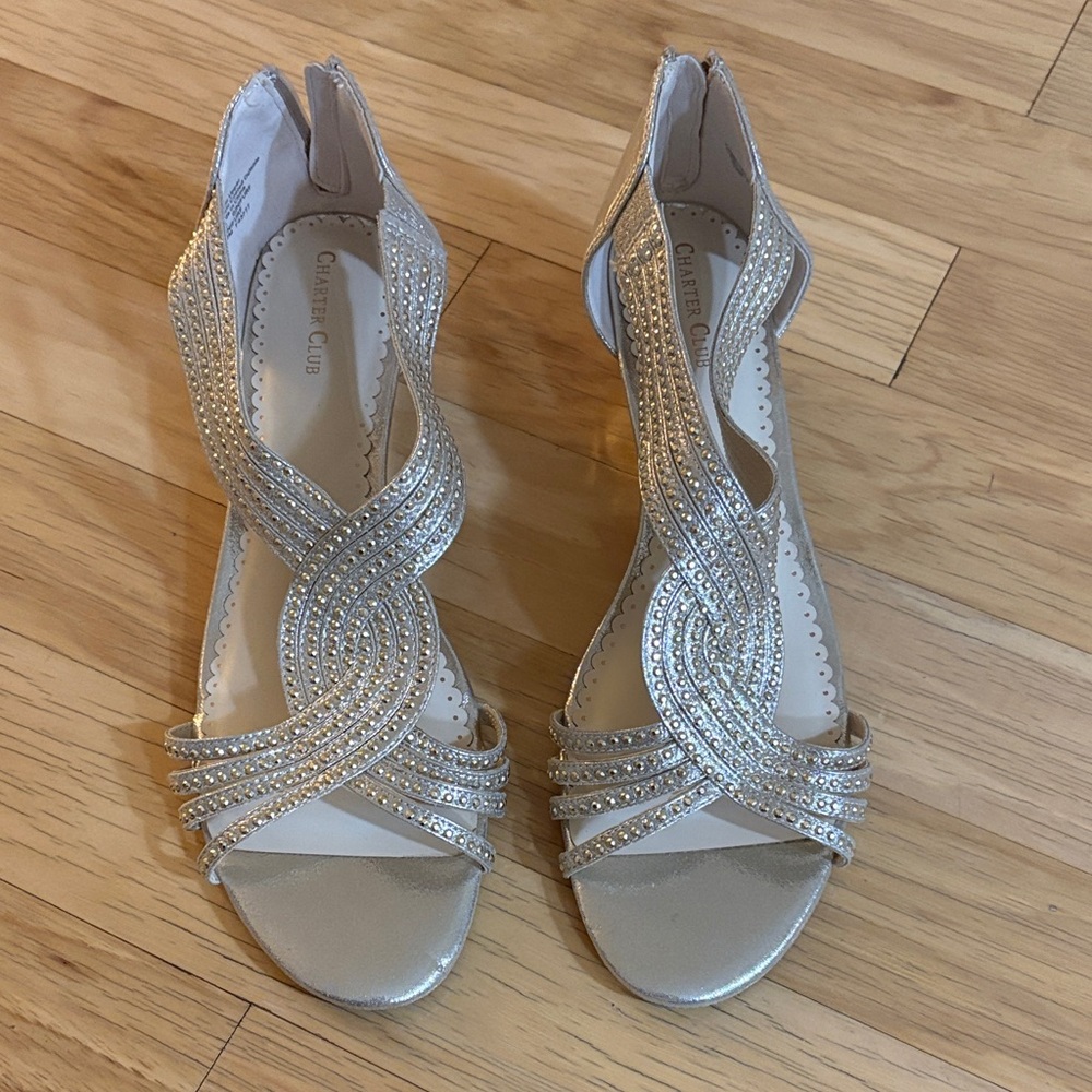 Charter Club Silver Heeled Sandals. Size 12. NOWT.